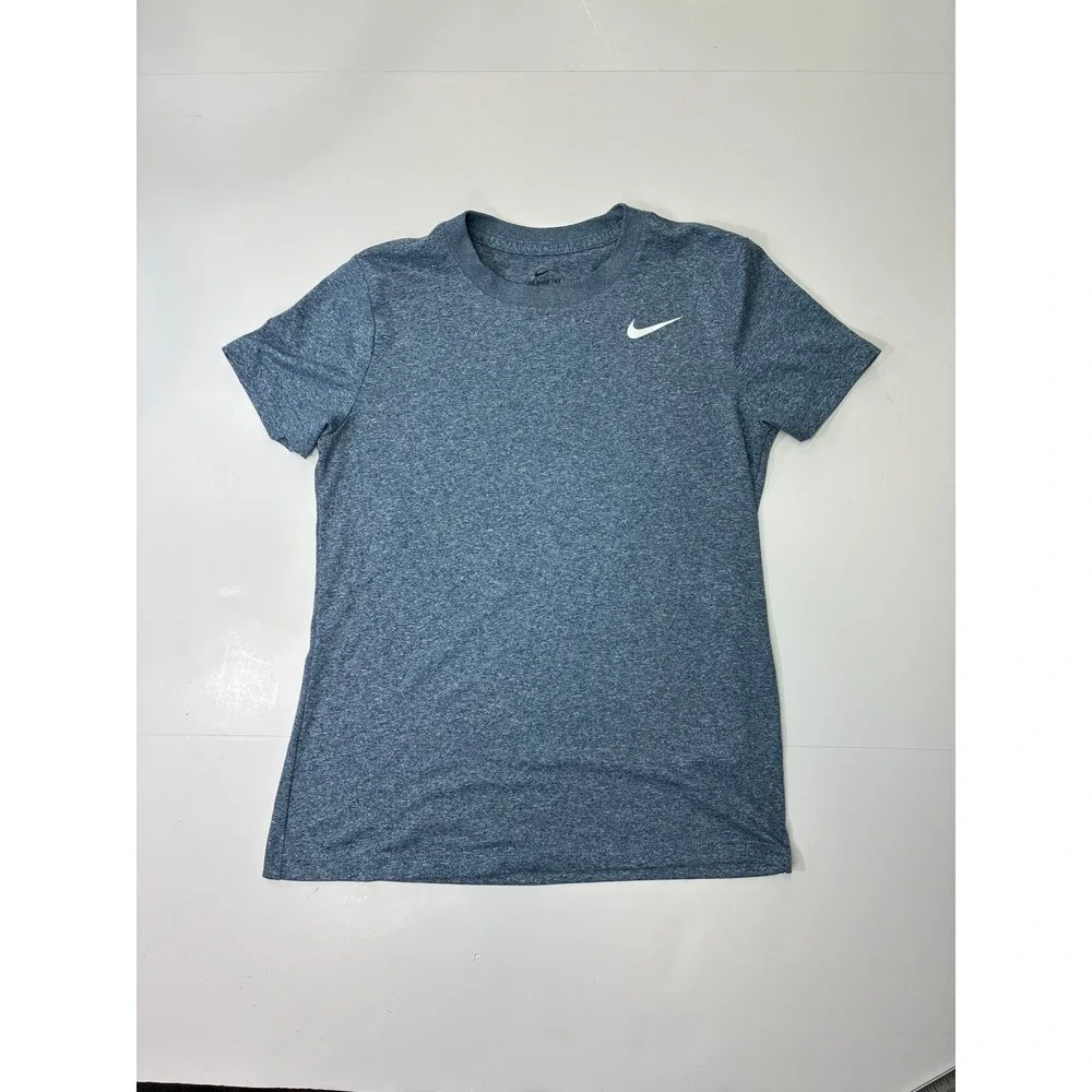 Nike Womens Dri-FIT Legend Short Sleeve Training T-Shirt Heather Blue Swoosh S - Picture 1 of 4